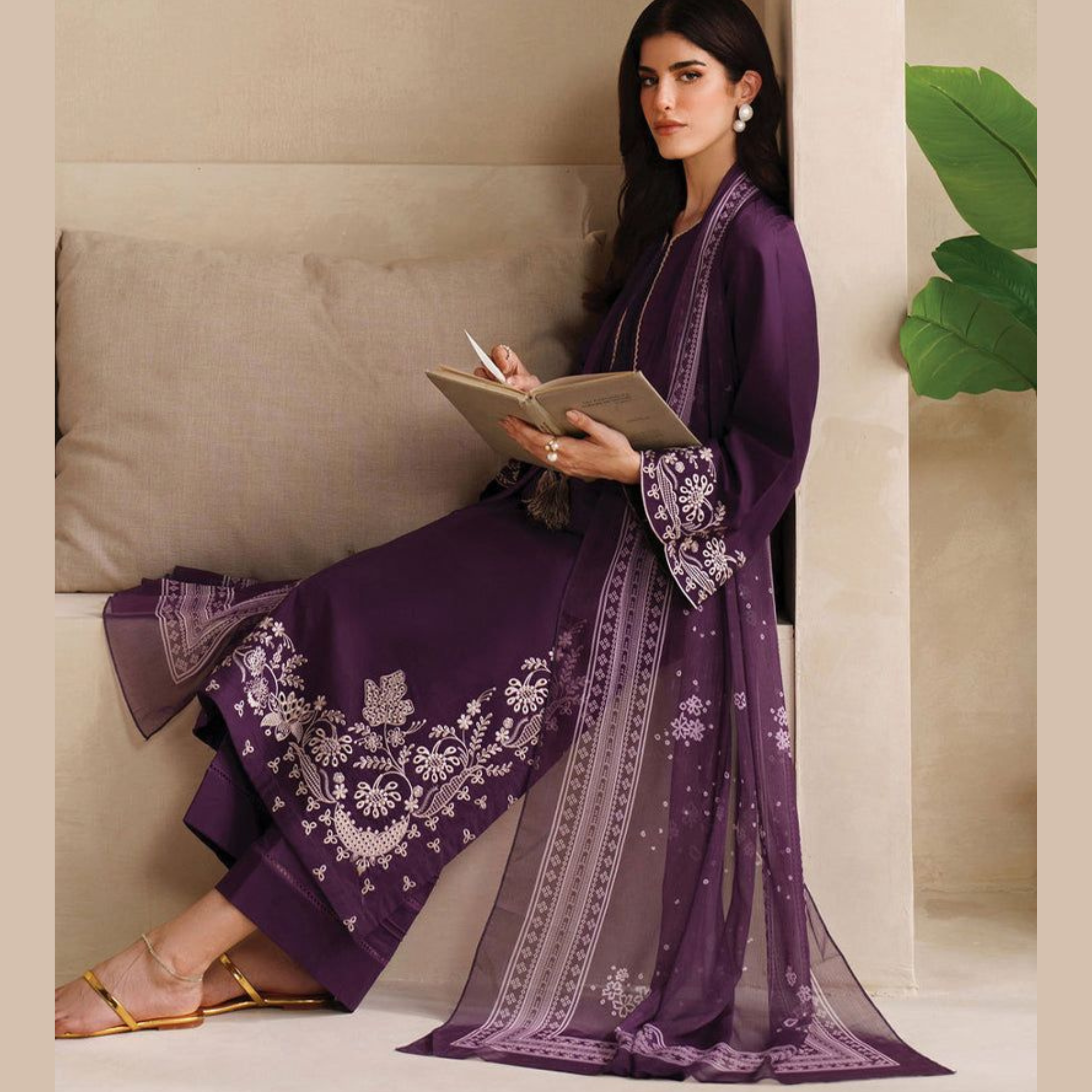 Garnet Best Quality Pure Airjet Lawn – Unstitched