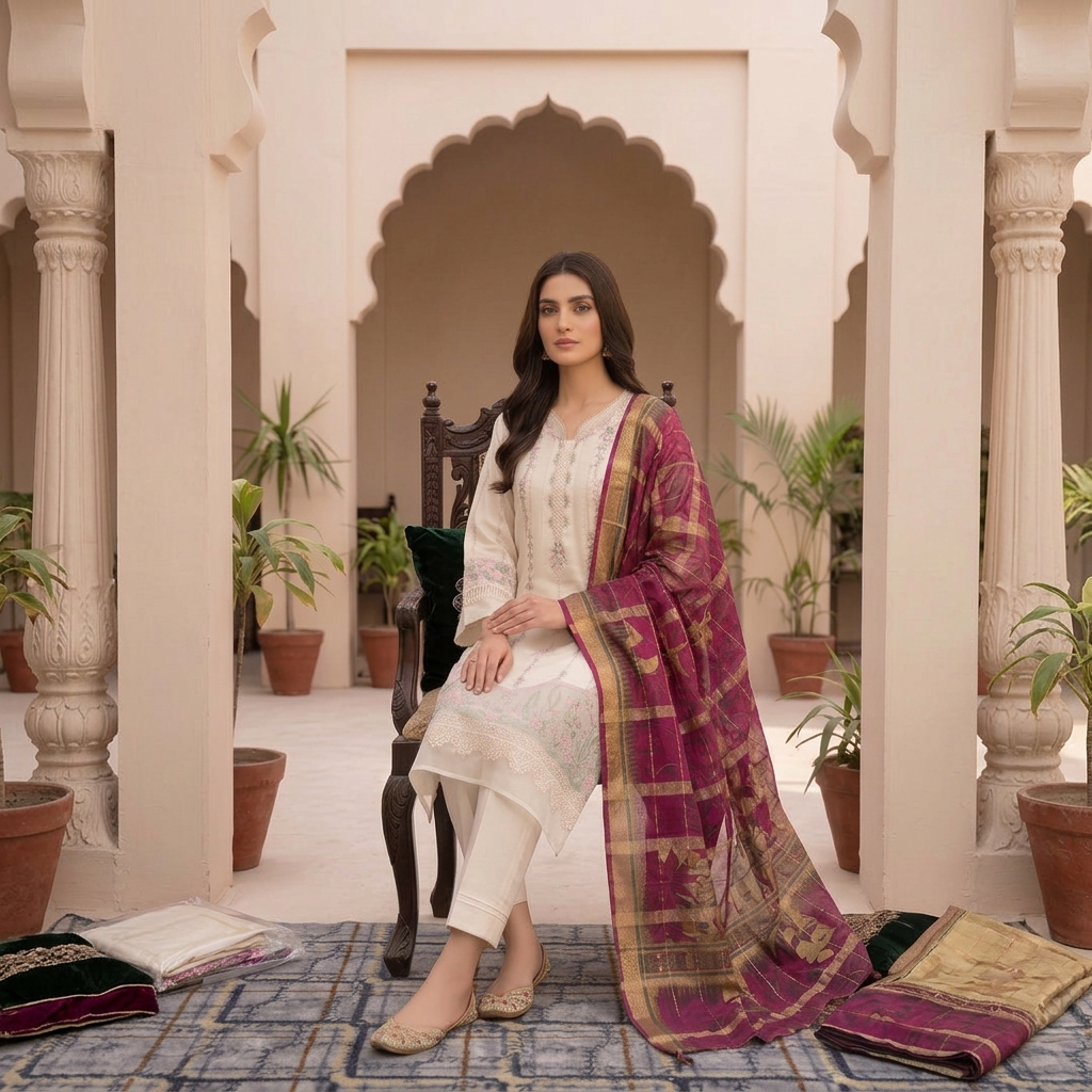 Ghazi - Best Quality Light Beige Airjet lawn 3PC