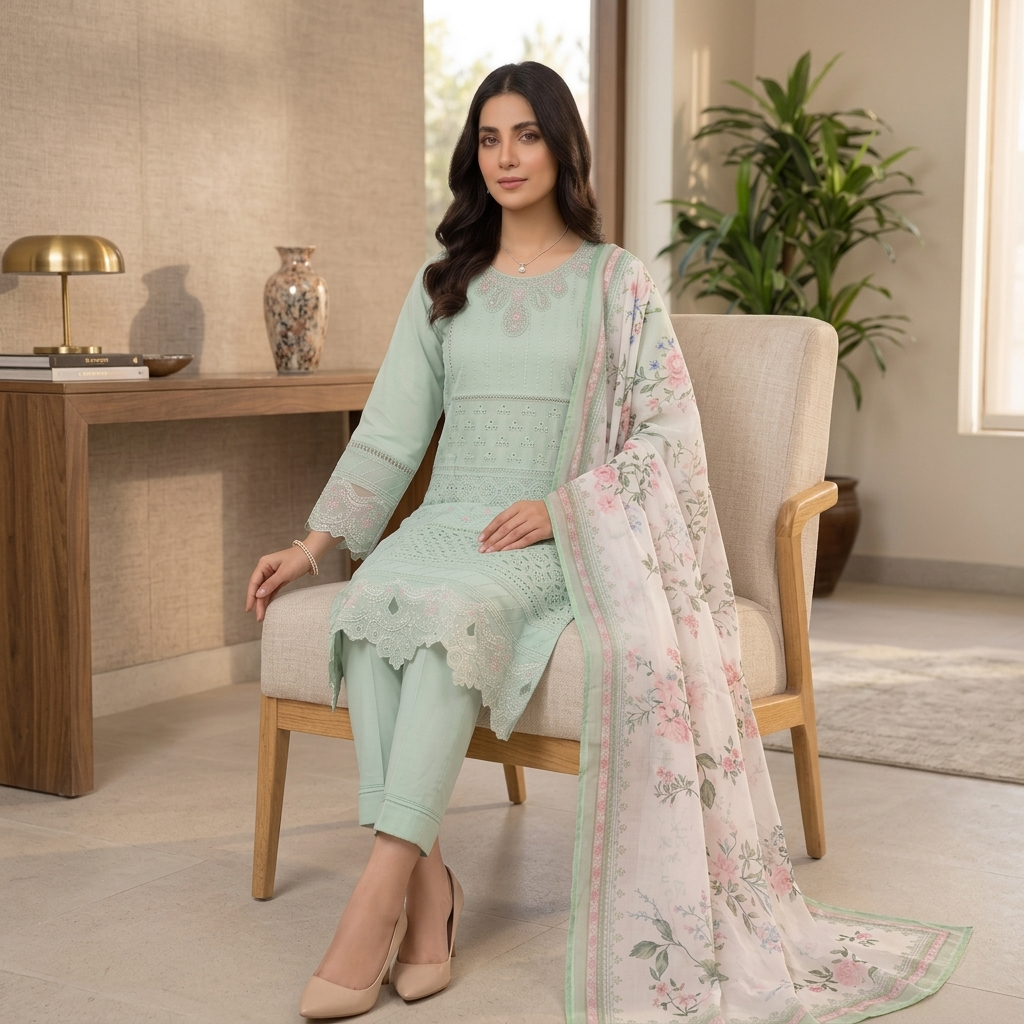 Ghazi - Best Quality Chikenkari Airjet lawn 3PC