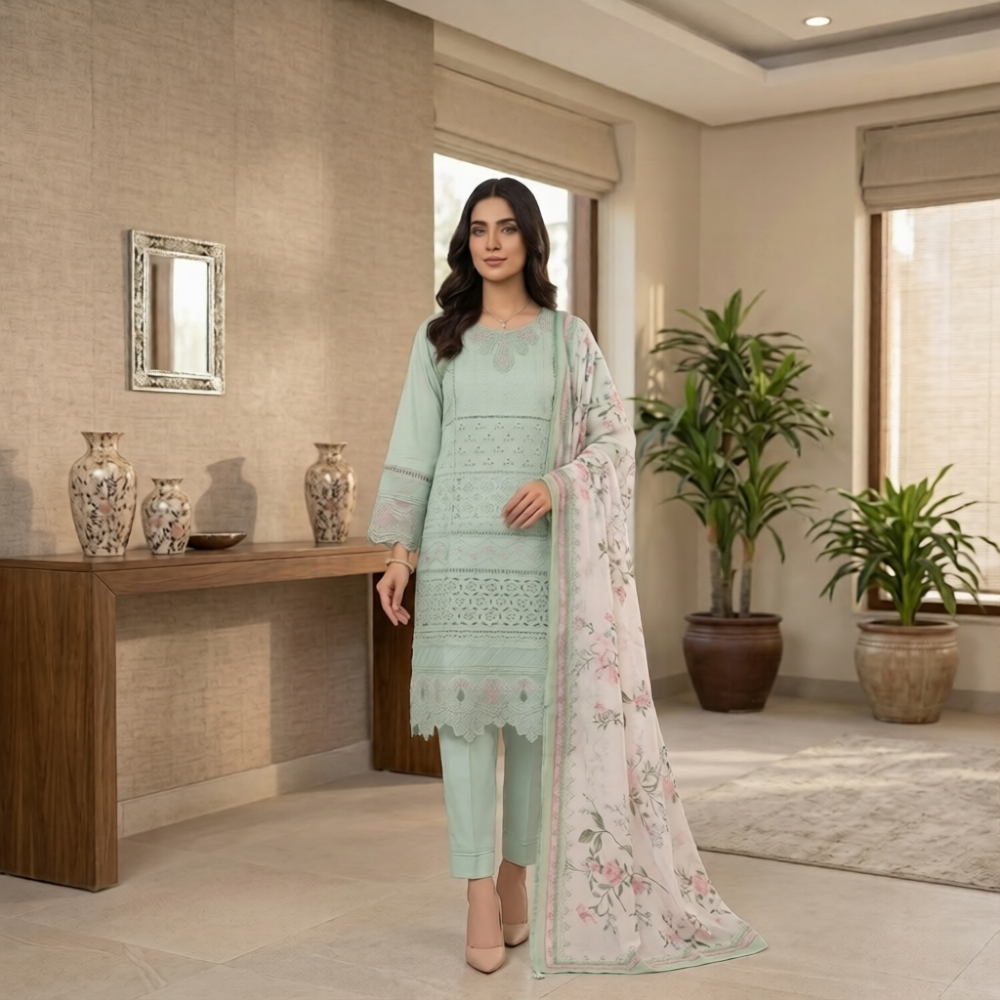 Ghazi - Best Quality Chikenkari Airjet lawn 3PC