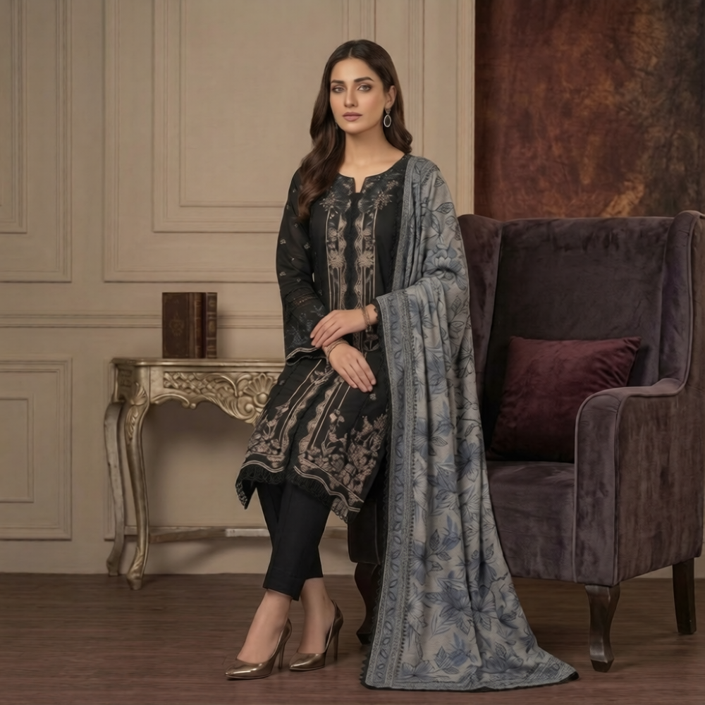 Ghazi - Best Quality Pure Black Airjet lawn 3PC