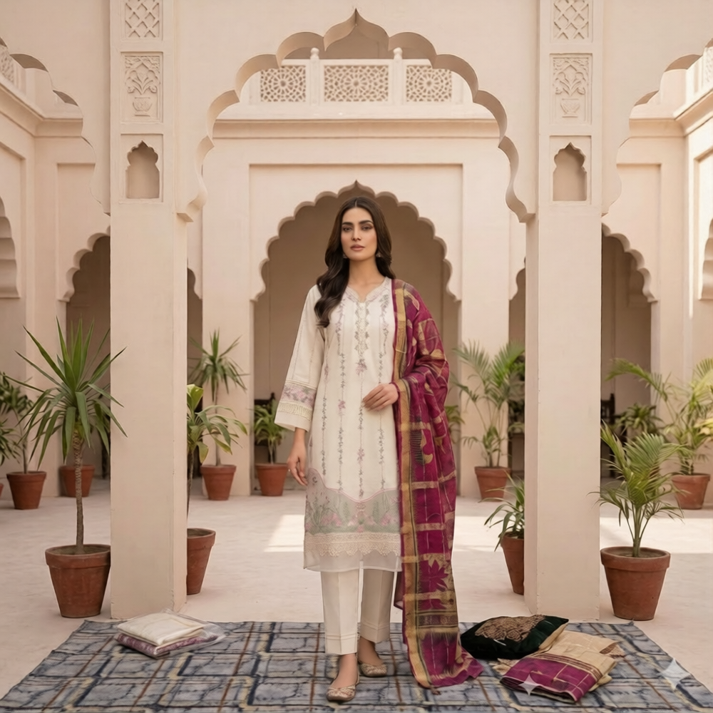 Ghazi - Best Quality Light Beige Airjet lawn 3PC