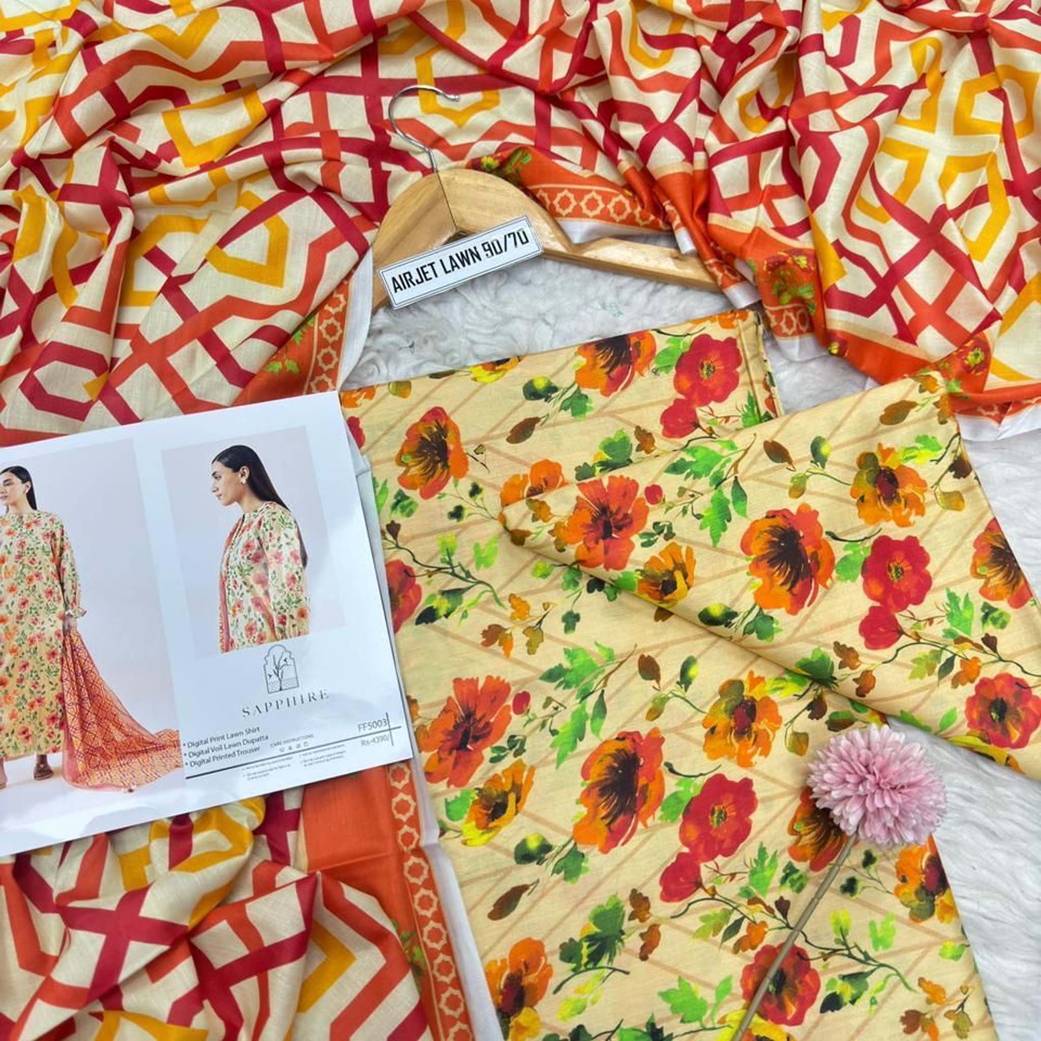Sapphire 3PC Printed Lawn