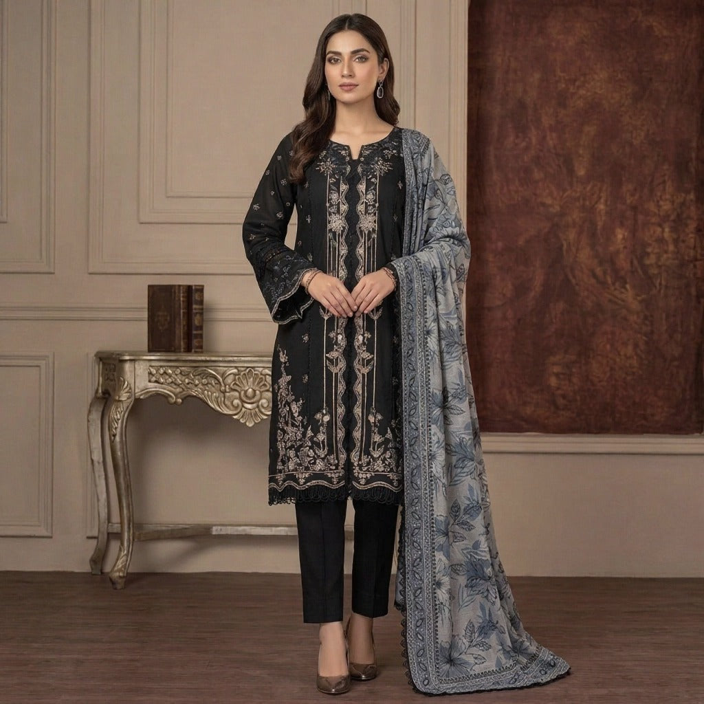 Ghazi - Best Quality Pure Black Airjet lawn 3PC