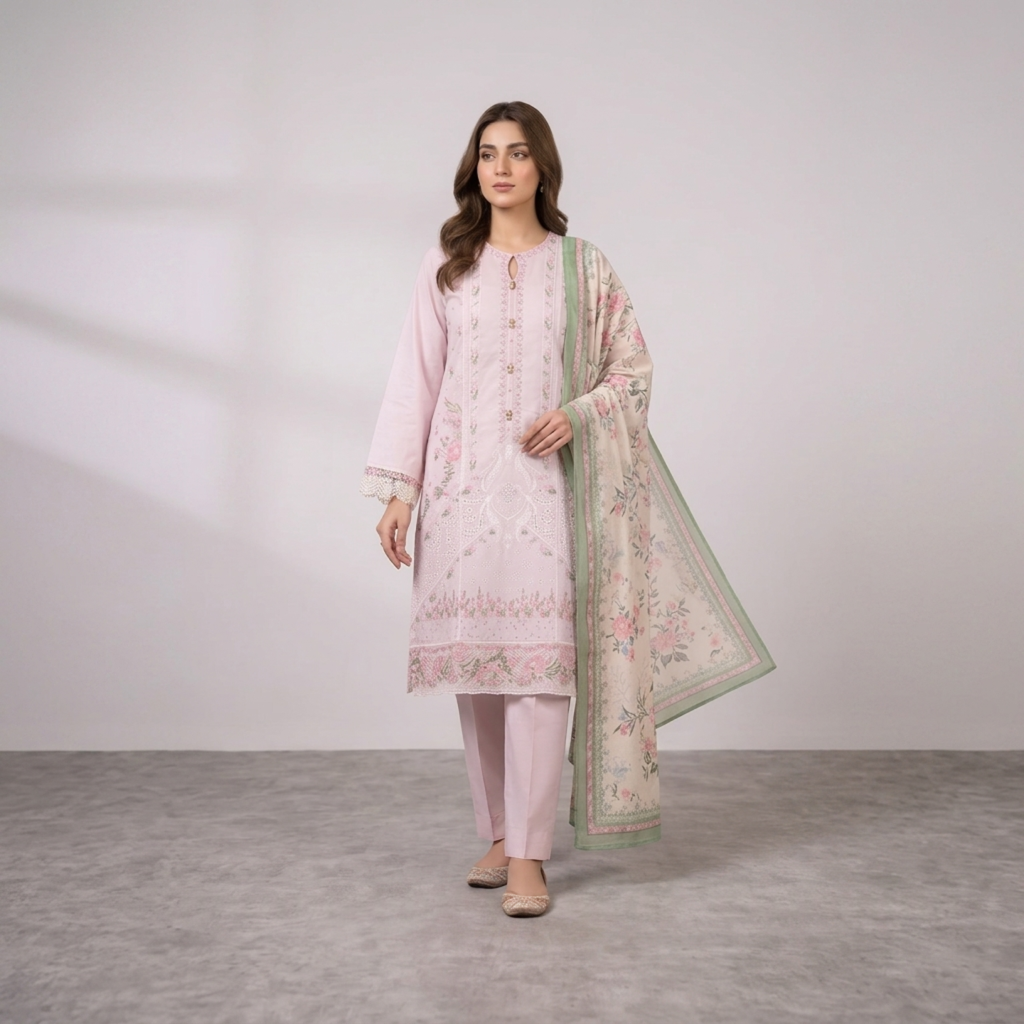 Ghazi - Best Quality Baby Pink Airjet lawn 3PC